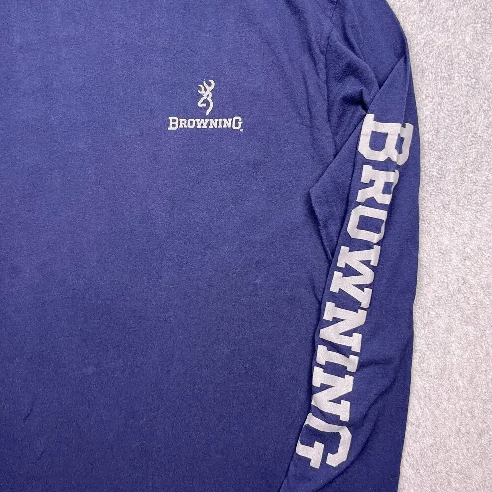 Browning Shirt Mens Large Blue‎ Cotton Crew Neck Long Sleeve